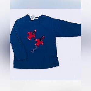 Luigi Vibrant Blue Kids Long Sleeve Tee with Red Airplane Design